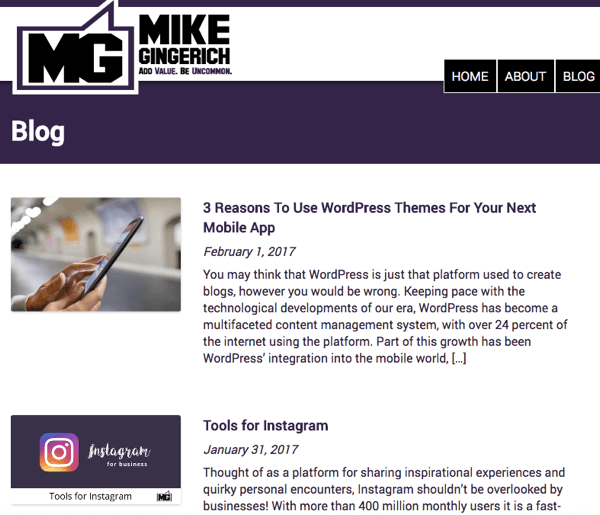 فاحص وسائل التواصل الاجتماعي لعام 2017 الفائز بجائزة أفضل 10 مدونة ، مايك جينجيرش.