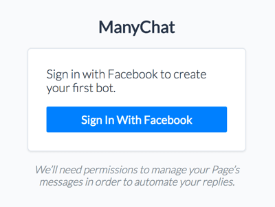 قم بتسجيل الدخول إلى ManyChat باستخدام حساب Facebook الخاص بك.