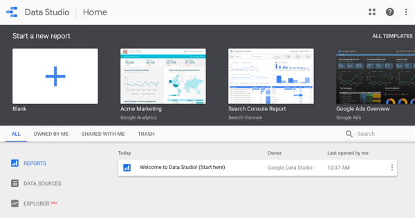 استخدم Google Data Studio ، الخطوة 1.