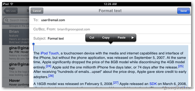بريد Apple iOS 5: يشمل الآن تنسيق النص في الرسائل