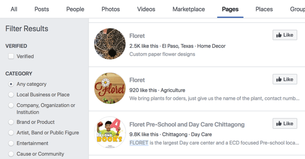نتائج البحث في صفحات الفيسبوك عن Floret.