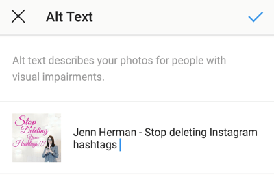 كيفية إضافة نص بديل إلى منشورات Instagram ، الخطوة 7 ، خيار حفظ التغييرات على النص البديل الخاص بك