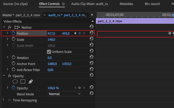 الإعداد لضبط الموضع المركزي لكل إطار في التسلسل الخاص بك في Adobe Premier Pro.