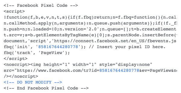 قم بتثبيت رمز Facebook pixel على موقع الويب الخاص بك.