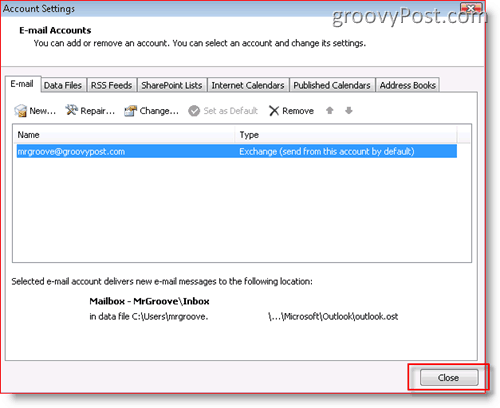 إضافة صندوق بريد إلى Outlook 2007:: groovyPost.com
