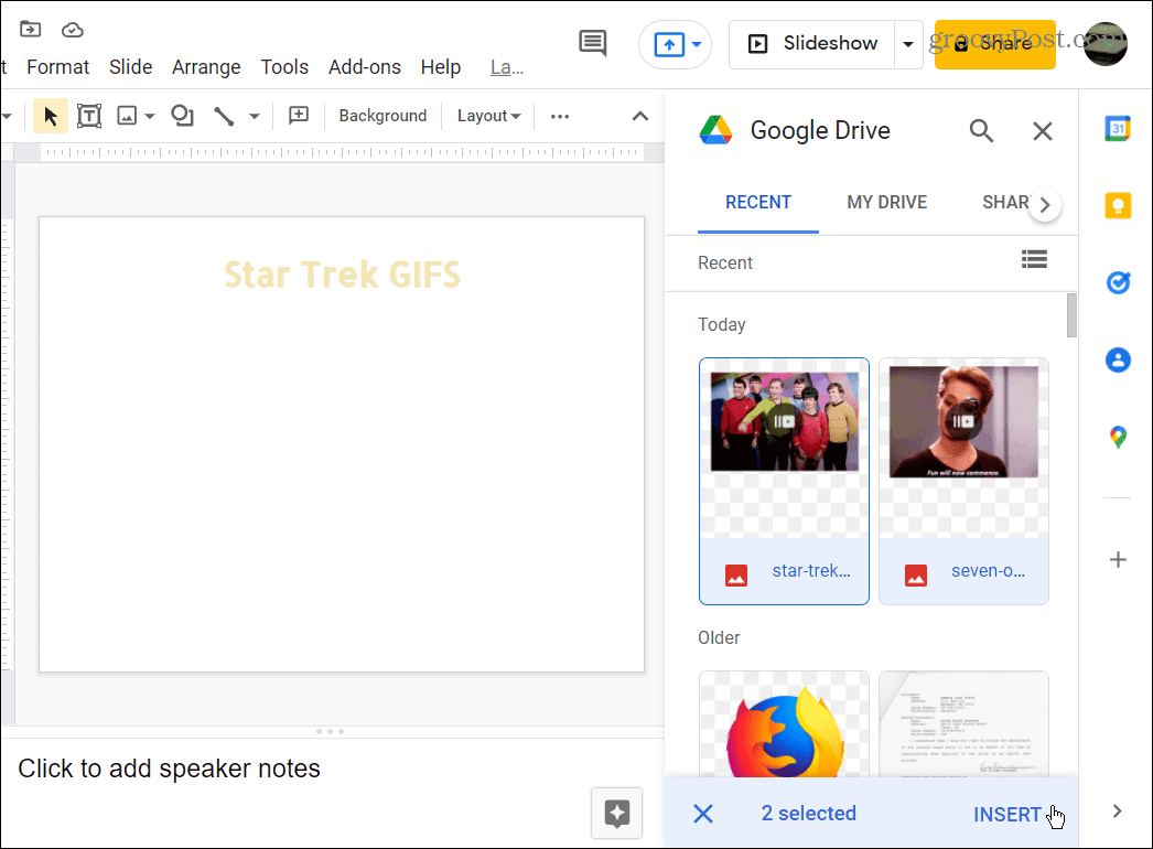 اختر GIFS لاستخدامها من Google Drive