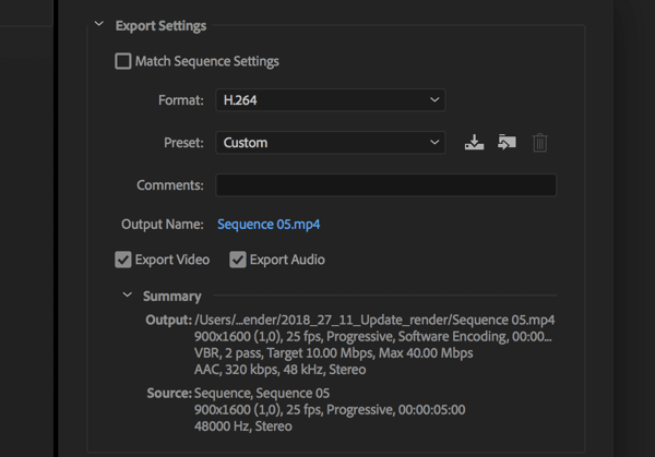 الإعداد لتصدير فيديو Adobe Premier Pro الخاص بك مع ضبط التنسيق على H.264.