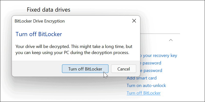 قم بإيقاف تشغيل تأكيد BitLocker