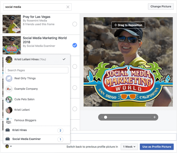 يمكن أيضًا تطبيق إطارات Facebook على صور الملف الشخصي والصفحة.