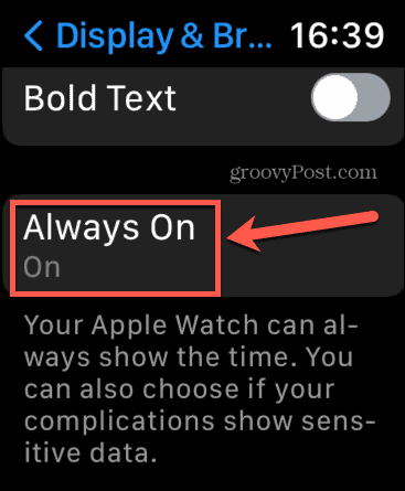 Apple Watch دائما على الإعدادات