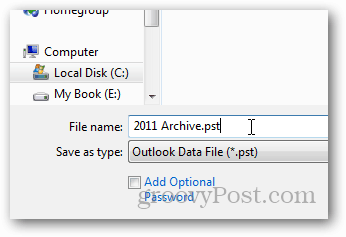 كيفية إنشاء ملف pst لبرنامج Outlook 2013 - اسم ملف PST