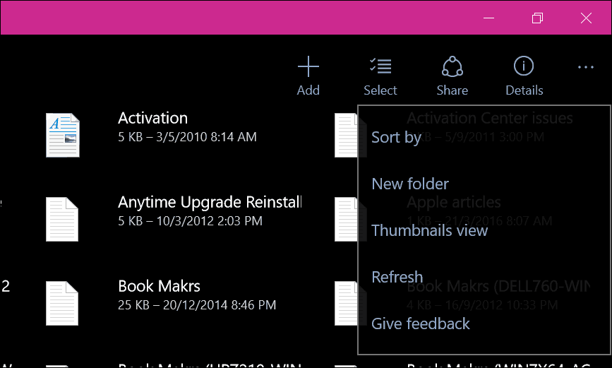 نوافذ تطبيق OneDrive 10 5