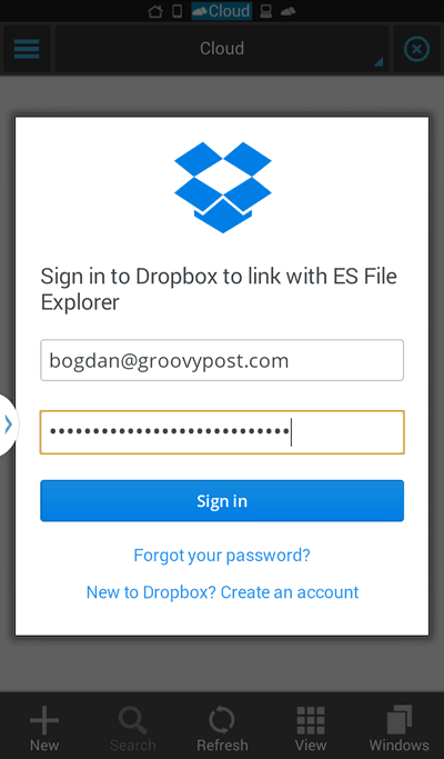 تسجيل الدخول إلى ES File Explorer Dropbox