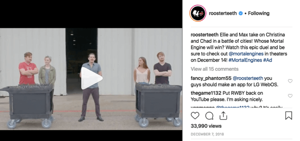 مثال على مشاركة Rooster Teeth superfan على Instagram.