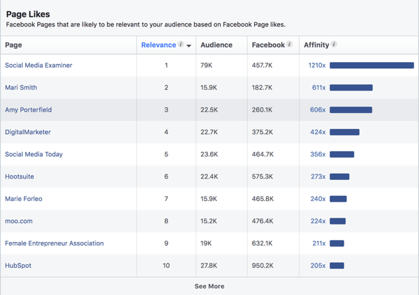 إعجابات الصفحة لجمهور قائم على الاهتمامات في Facebook Ads Manager.