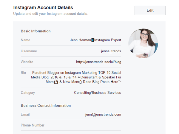 يمكنك تعديل بعض تفاصيل حساب Instagram من إعدادات صفحة Facebook الخاصة بك.
