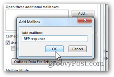 إضافة صندوق بريد Outlook 2013 - اكتب اسم صندوق البريد انقر فوق موافق