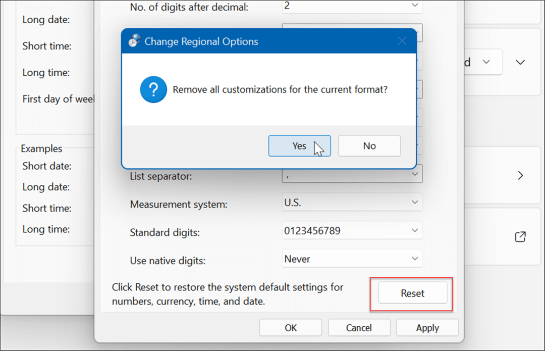 إعادة تعيين إعدادات المنطقة على نظام التشغيل windows 11