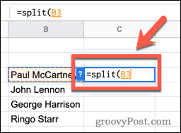 استخدام وظيفة SPLIT في جداول بيانات Google