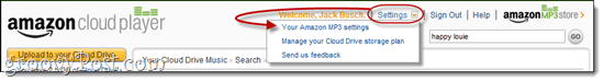 إعدادات Amazon Cloud Player