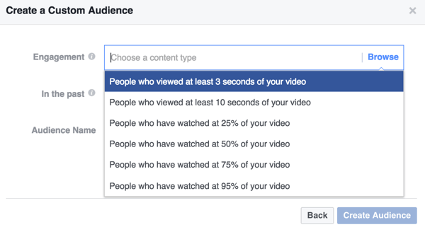 حدد معايير المشاركة لجمهور الفيديو المخصص على Facebook.