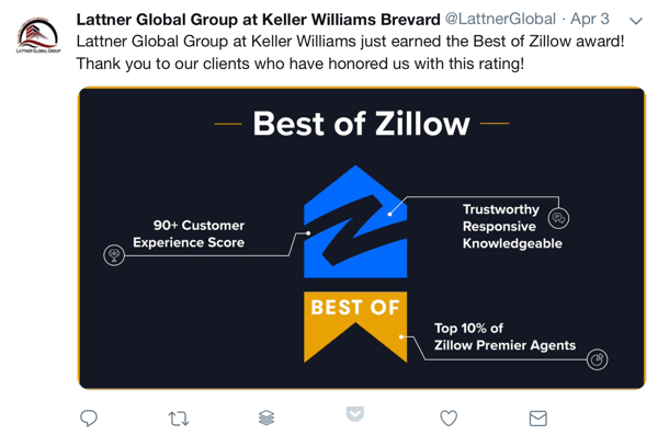 كيفية استخدام الدليل الاجتماعي في التسويق ، وجائزة المثال والشكر الاجتماعي للعملاء من قبل مجموعة Lattner العالمية في Keller Williams Brevard