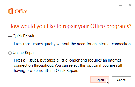 إصلاح Office 365 Online