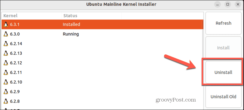 ubuntu قم بإلغاء تثبيت kernel في الخط الرئيسي