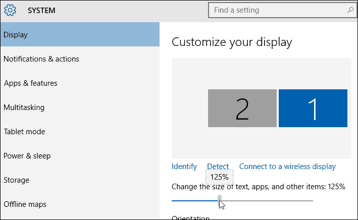إعدادات حجم النص في Windows 10