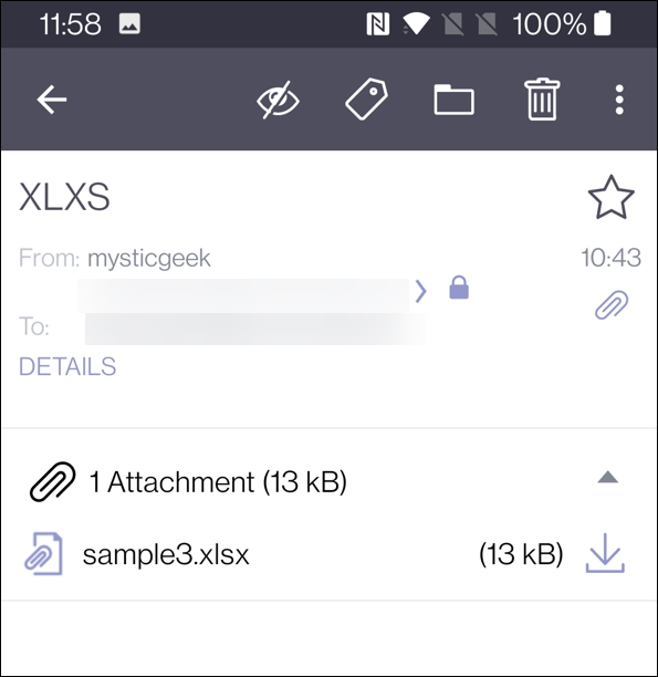 يفتح protonmail ملفات xlsx في android