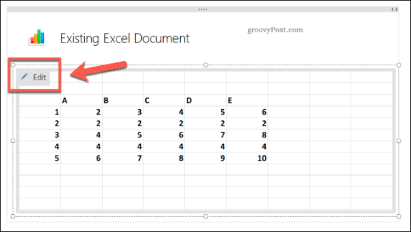 تحرير جدول بيانات Excel موجود في OneNote