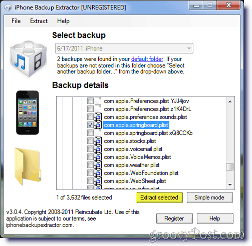 حدد iPhone Backup Extract Apple Springboard .plist