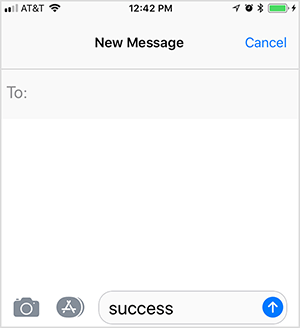 هذه لقطة شاشة لرسالة نصية تالية. قام المستخدم بكتابة الكلمة الرئيسية "نجاح" لبدء استجابة من مسار مبيعات آلي. يستخدم أولي بيلسون هذا التكتيك في إطار مسار تحويل الهاتف الخاص به.