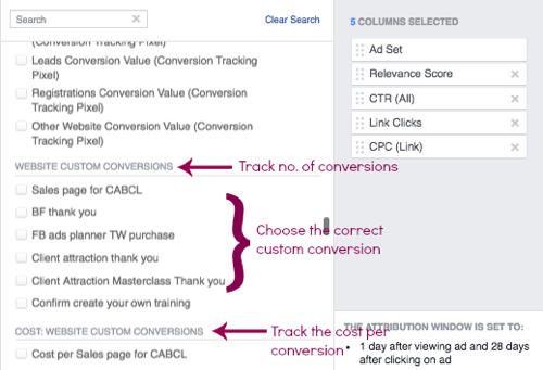 قم بإنشاء جدول مخصص لنتائج إعلانات Facebook.