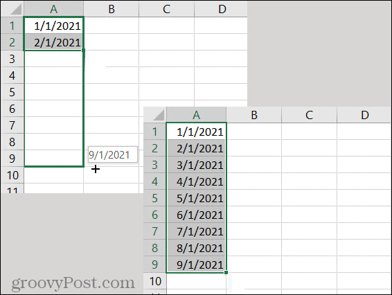 نمط تاريخ الملء التلقائي في Excel