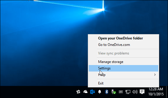 علبة النظام OneDrive Windows 10