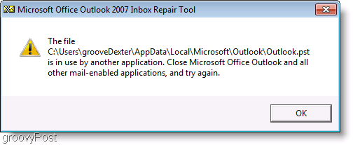 لقطة شاشة - إطار رسالة إصلاح ScanPST لبرنامج Outlook 2007