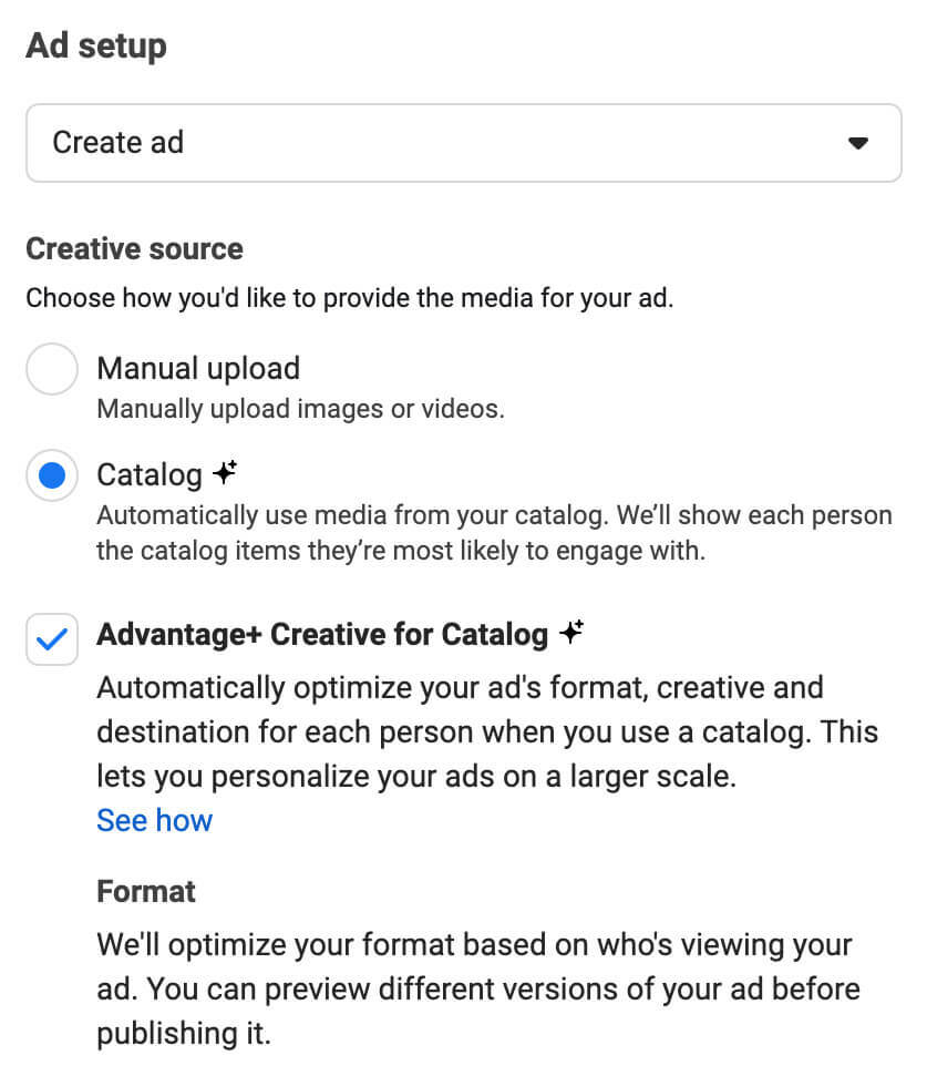 تحسين-facebook-ad-creatives-features-plus-ad-setup-features plus-creative-الكتالوج -8
