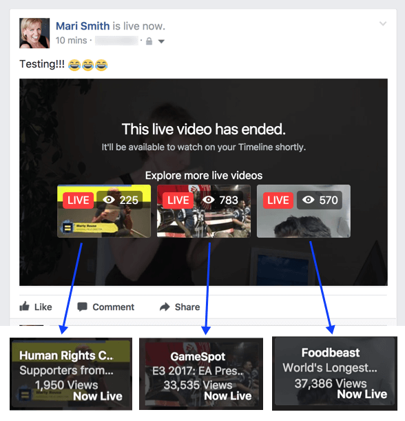 يبدو أن Facebook يقوم بتجربة ميزة جديدة تقترح مقاطع الفيديو المباشرة ذات الصلة بعد انتهاء البث.