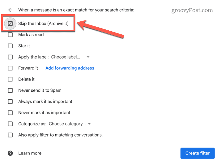 gmail تخطي البريد الوارد