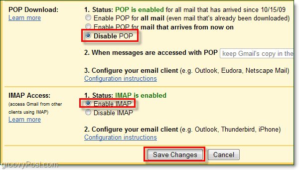 قم بتوصيل Gmail بـ Outlook 2010 باستخدام IMAP