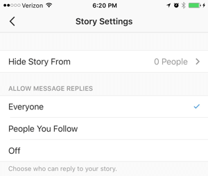 إعدادات قصص instagram