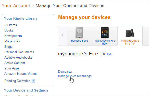 حذف Amazon Fire TV التسجيلات الصوتية عن بعد