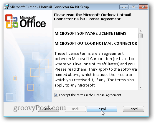 Outlook.com Outlook Hotmail Connector - انقر فوق تثبيت