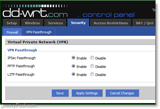 تمكين مرور VPN على جهاز التوجيه الخاص بك