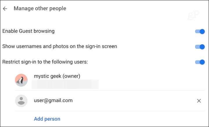 تقييد تسجيل الدخول إلى Chromebook