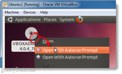 التشغيل التلقائي لقرص vboxadditions في أوبونتو virtualbox