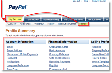 افتح صفحة ملف تعريف PayPal