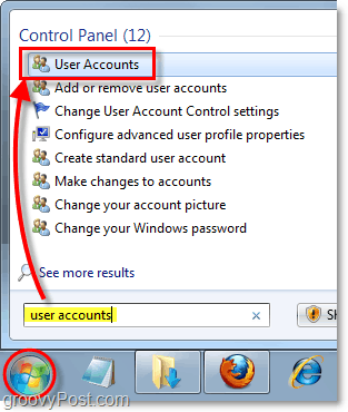 فتح لوحة تحكم حسابات المستخدم في ويندوز 7
