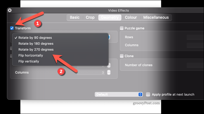 تطبيق تأثير تدوير الفيديو على VLC على Mac